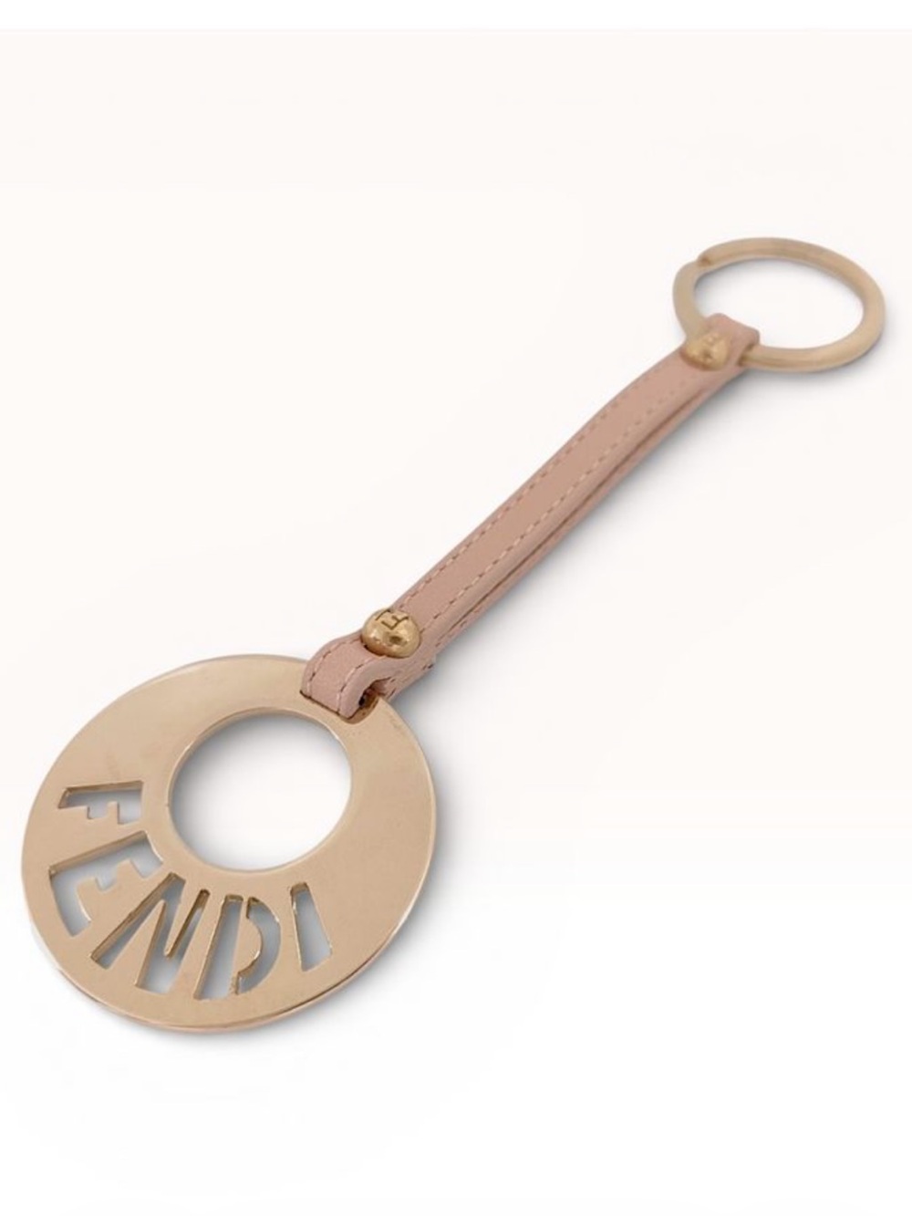 Fendi Gold-Tone Circle Logo Keyring Bag Charm Pastel Pink Leather